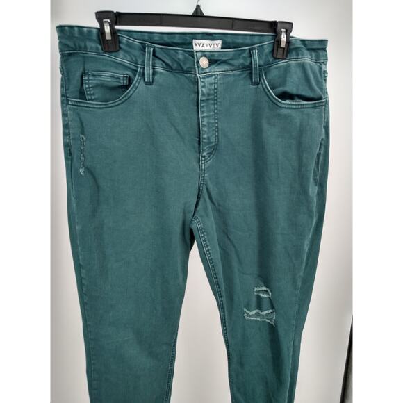 Ava & Viv Jeans Plus 20W Distressed High Rise Stretch Denim Skinny Teal Green - Picture 6 of 8